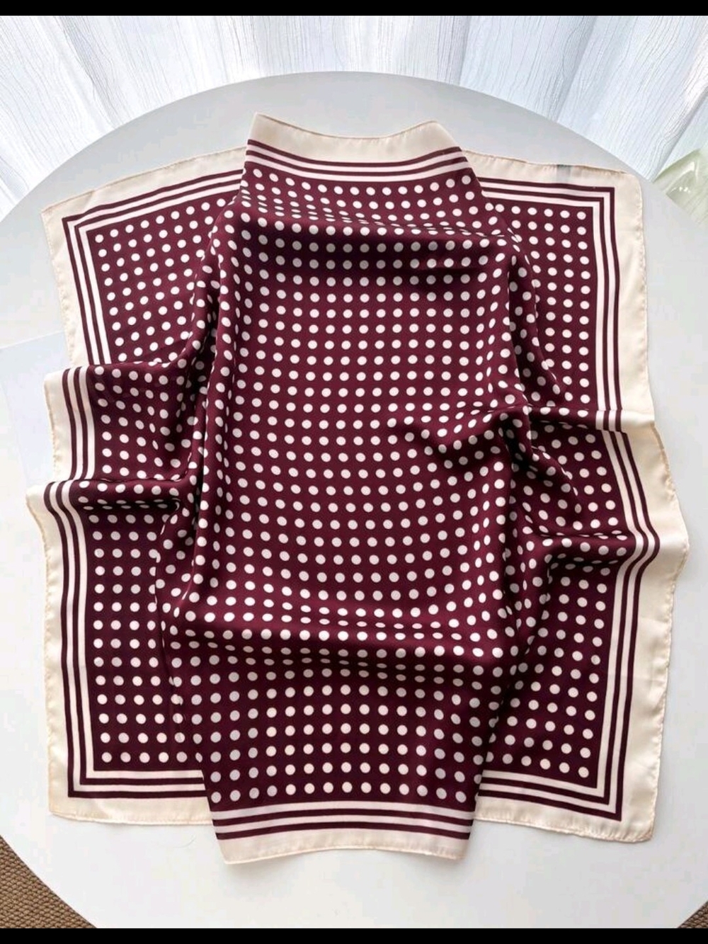 Polka Dot Scarf - Burgundy & White 27.5"/27.5" - Picture 2 of 2
